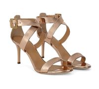 Women's Cross Ankle Strap Heeled Sandals Round Open Toe Mid Stiletto Heel Comfortable Patent Leather Summer Dress Shoes Elegant Wedding Party Sandles,Rose Gold,3 UK