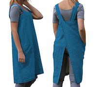 Women's Cross Back Pinafore Apron with Large Pockets Home Kitchen, Restaurant, Coffee house,Cooking Gardening Works, Lake Blue, Medium