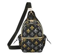 Womens Cross Body Bags Trendy Teens Side Backpack for Travel,Hiking Carnival Fleur-de-lis Gold Silver