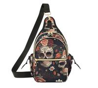 Womens Cross Body Sling Bags Skull Happy Halloween Couple Daisy Black