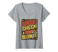 Womens Cross Check Don’t Blow It Bold Humor Design V-Neck T-Shirt
