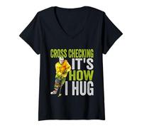Women's Cross Checking It's How I Hug Funny Hockey Player Kids Tee V-Neck T-Shirt
