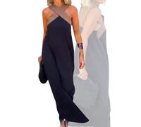 Women's Cross Halter Neck Sleeveless Stitching Dress, 2025 New Backless Sexy Black A Line Maxi Dresses, Casual High Waist Boho Long Beach Dress (Black,L)
