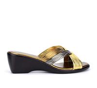 Womens Cross Over Mule Sandals With Wedge Heels Bronze/Pewter/Gold 6 UK