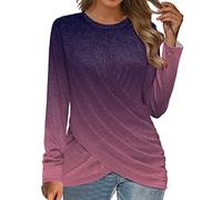 Women's Cross Over Tops Gradient Colour Crew Neck Blouse Tops Elegant Long Sleeve T Shirts Fashion Twist Front Pullover Tunic Tops Loose Fit Casual Today on Clearance Purple