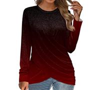 Women's Cross Over Tops Gradient Colour Crew Neck Blouse Tops Elegant Long Sleeve T Shirts Fashion Twist Front Pullover Tunic Tops Loose Fit Casual Deals of The Day Lightning Deals Red