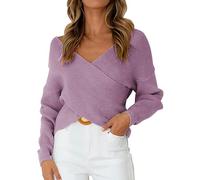 Women's Cross Over Tops Long Sleeve Knitted Jumper Sweatshirts Casual Loose Fit Off Shoulder Sweaters Fashion Seamless Pullover Blouses Sexy Elegant Baggy Crop Tee Tops for Daily Wear