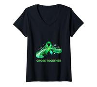 Women's Cross Together Bridge Ribbon Unity Awareness Design V-Neck T-Shirt