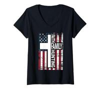 Womens Cross with Faith Family Christian Hunting Dad V-Neck T-Shirt
