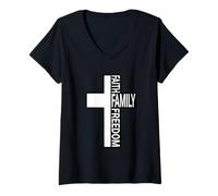 Womens Cross with Faith Family Freedom Christian Dad V-Neck T-Shirt