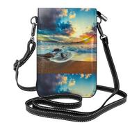 Women's Crossbody Cell Phone Purse Sunset Beach Small Crossbody Bags Wallet Purses for Adjustable Shoulder Strap Black