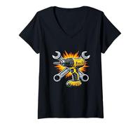 Women's Crossed Wrenches Power Drill Tool Graphic V-Neck T-Shirt