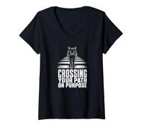 Women's Crossing Your Path On Purpose Black Cat Halloween Women V-Neck T-Shirt