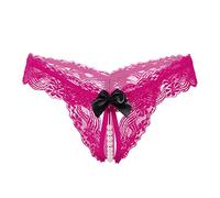 Women's Crotchless See Through Ladies Underwear Sexy G String Soft Panties Breathable Pearl Tummy Control Thongs Lace Briefs Cheeky Bikini Panties Hot Pink