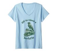 Women's Crow Funny Off to Cause A Kerfuffle Train V-Neck T-Shirt