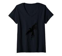 Women's Crow Raven Flying Bird Gothic Nature Black Design V-Neck T-Shirt