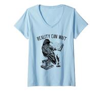 Women's Crow Raven Reality Can Wait, Books V-Neck T-Shirt