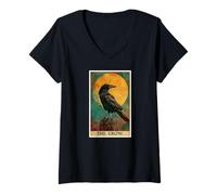 Women's Crow Tarot Card Crows Crow V-Neck T-Shirt