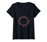 Womens Crown of Thorns Jesus Christ Cross God Bible Faith Church V-Neck T-Shirt