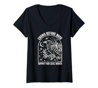 Womens Crows Before Bros - Support Your Local Murder Crow Design V-Neck T-Shirt