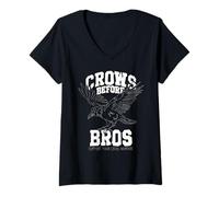 Womens crows before bros support your local murder raven V-Neck T-Shirt