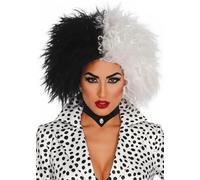 Womens Cruella De Ville Style Half Black and Half White Villain Wig