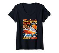 Womens Cruise 2026 Thanksgiving Together Fall Turkey On Cruise Ship V-Neck T-Shirt