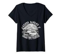 Womens Cruise Life Forever - Ocean Sunset Vibes Watercolor Ship V-Neck T-Shirt
