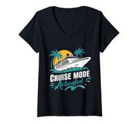 Women's Cruise Mode Activated Tropical Vacation Ship Art V-Neck T-Shirt