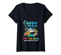 Womens Cruisin' Together Cabo San Lucas 2025 Family Cruise Vacation V-Neck T-Shirt