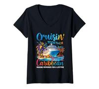 Womens Cruisin’ Together Caribbean 2026 Cruise Squad Vacation Party V-Neck T-Shirt