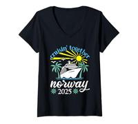 Womens Cruisin Together Norway Funny Couples Cruise 2025 V-Neck T-Shirt
