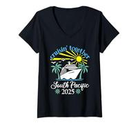 Womens Cruisin Together South Pacific Funny Couples Cruise 2025 V-Neck T-Shirt