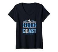 Women's Cruising The Coast Long Beach California Sail Boat Captain V-Neck T-Shirt