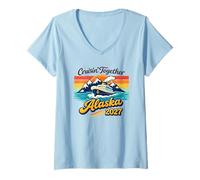 Women's Cruising Together Alaska 2027 Glacier Sailing Graphic V-Neck T-Shirt