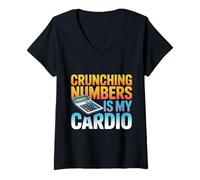 Womens Crunching Numbers is My Cardio for Accountants in Fun Mood V-Neck T-Shirt