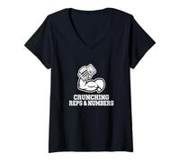 Women's Crunching Reps and Numbers Math Enthusiast Mathematics V-Neck T-Shirt