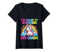 Women's Crush 4th Grade Dabbing Unicorn Back to School Girls Gift V-Neck T-Shirt