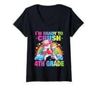 Women's Crush 4th Grade Dabbing Unicorn Back to School Girls Gift V-Neck T-Shirt