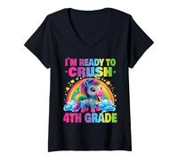Women's Crush 4th Grade Dabbing Unicorn Back to School Girls Gift V-Neck T-Shirt