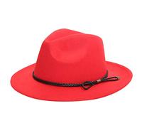 Women's Crushable Wool Outback Hat Panama Hat Wide Brim with Belt Cap Hombre (Red, One Size)