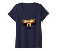 Womens Crushing It! Motivational Bold Gradient Quote V-Neck T-Shirt
