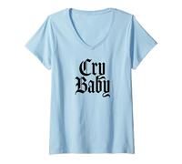 Women's CRY Baby Old English Design V-Neck T-Shirt