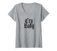 Women's CRY Baby Old English Design V-Neck T-Shirt