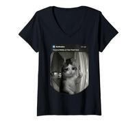 Women's Crying Cat Thumbs Up Motion Front Door V-Neck T-Shirt