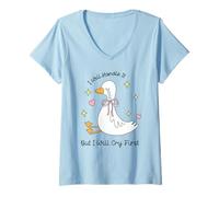 Womens Crying Goose Shirt Cute Funny Emotional Support Animal Humor V-Neck T-Shirt