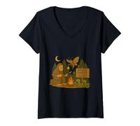 Womens Cryptid Campground Bigfoot Moth Man Aliens Loch Ness Monster V-Neck T-Shirt