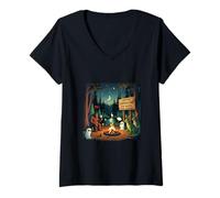 Womens Cryptid Campground Bigfoot Mothman Aliens Loch Ness Monster V-Neck T-Shirt