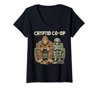 Women's Cryptid Co-Op Sasquatch Bigfoot Alien Playing Video Games V-Neck T-Shirt
