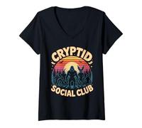 Womens Cryptid Social Club Retro Sunset Vibes V-Neck T-Shirt